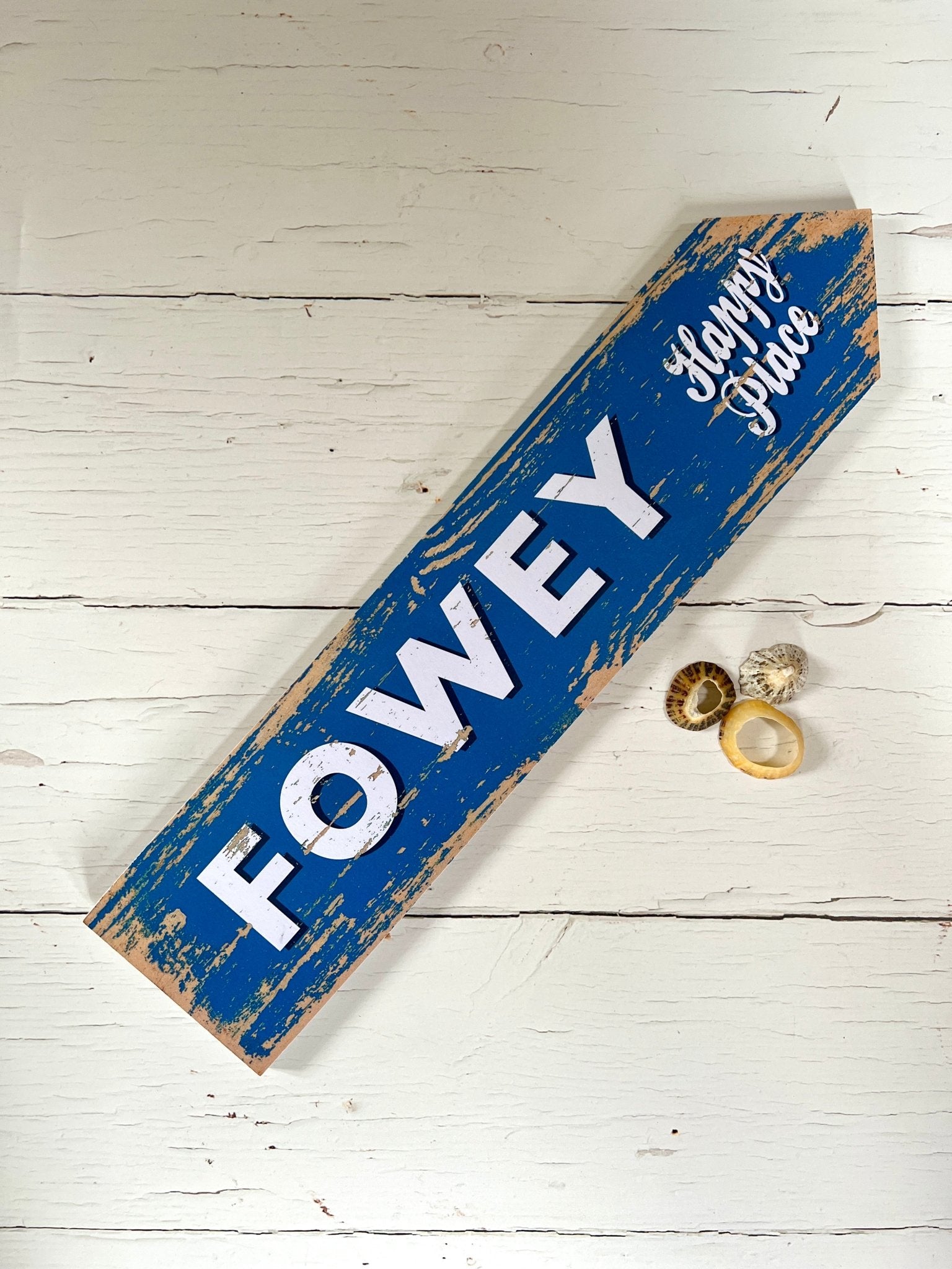 Fowey, Happy Place Direction Arrow Sign - Readymoney Beach Shop