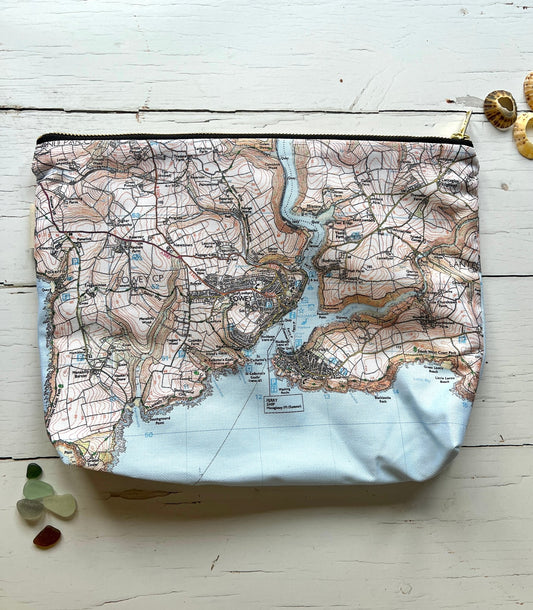 Fowey Map Print Wash Toiletry Bag - Readymoney Beach Shop