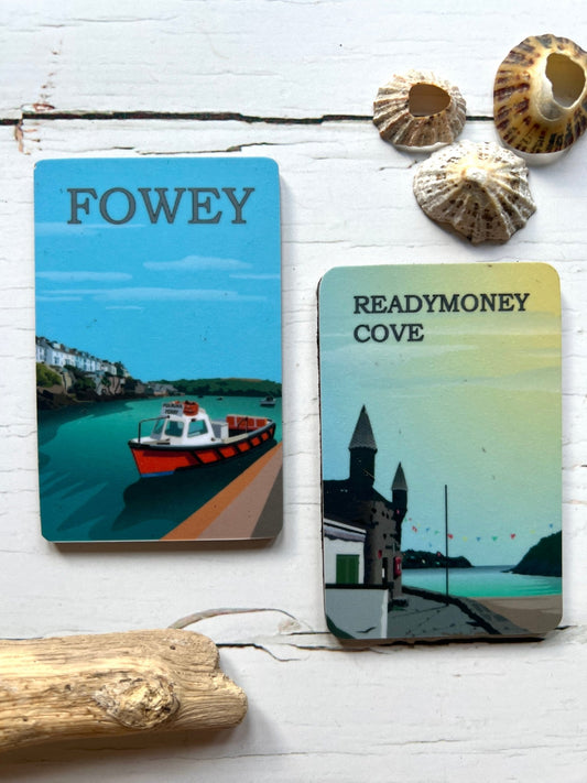 Fowey & Readymoney Cove Rectangular Digital Art Fridge Magnet - Readymoney Beach Shop