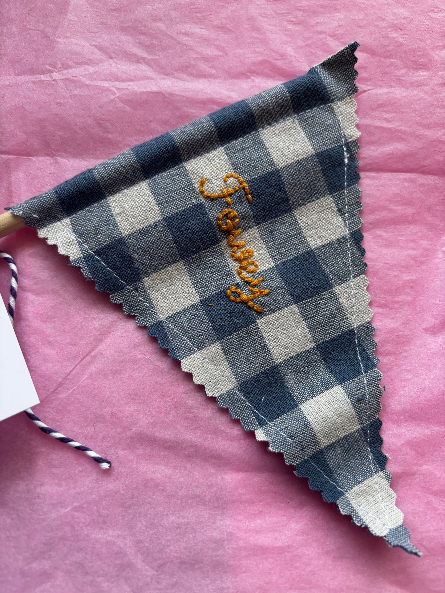 Handmade Embroidered Fowey & Cornwall Sandcastle Fabric Flags