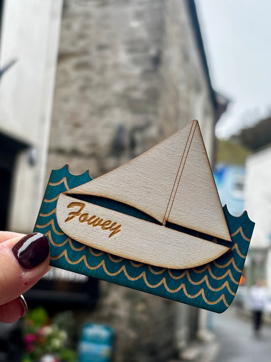 Fowey Sailing Boat Lasercut Wooden Magnet