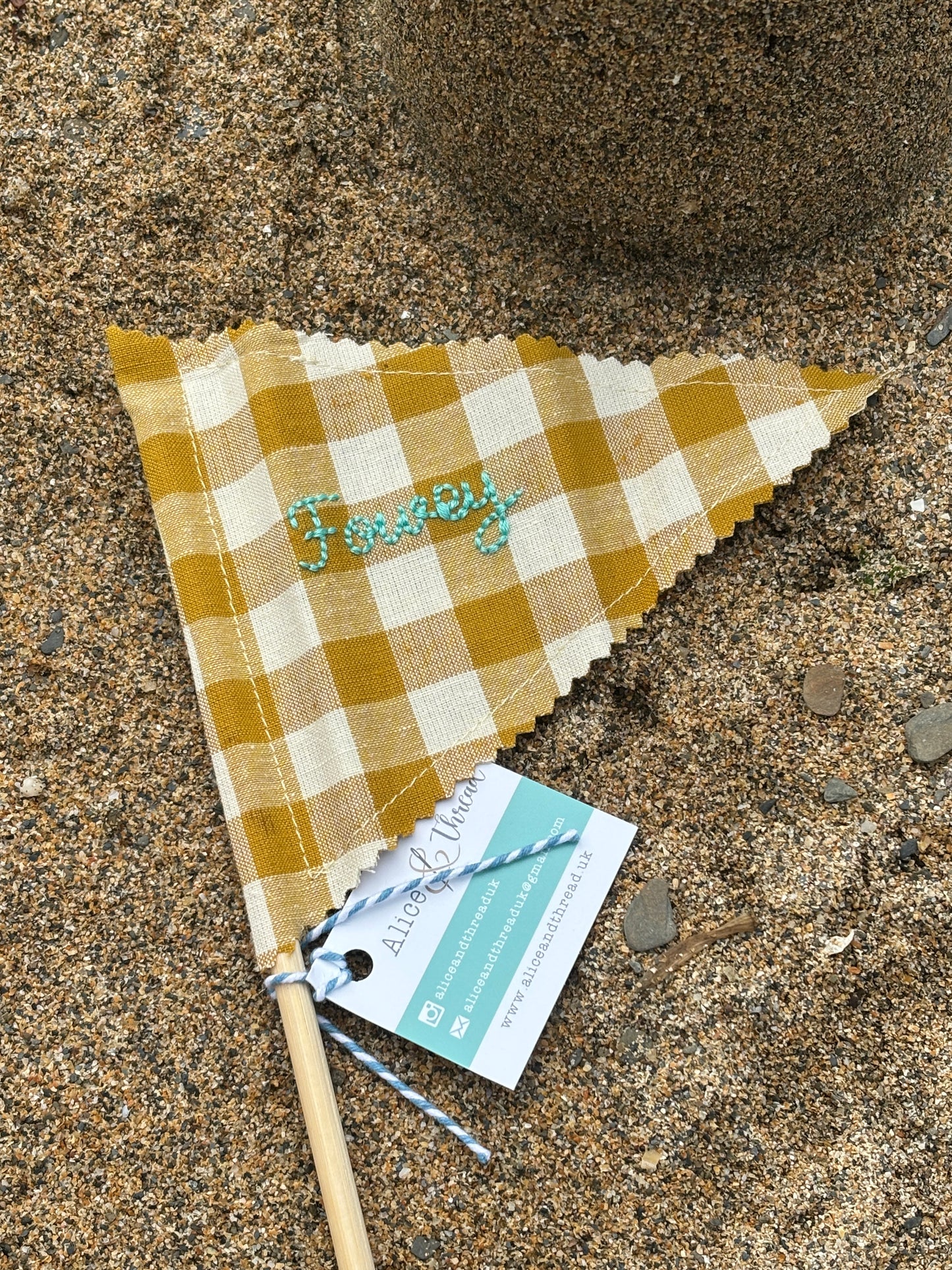 Handmade Embroidered Fowey & Cornwall Sandcastle Fabric Flags