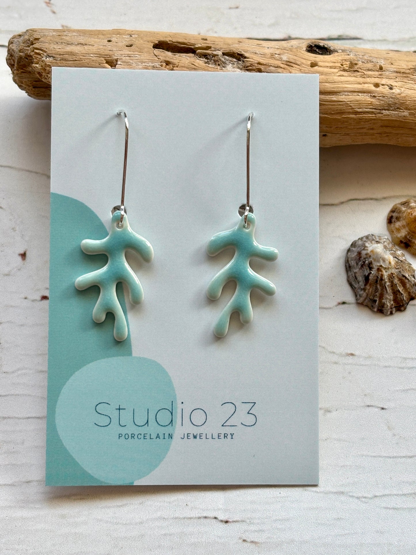 turquoise glazed porcelain drop earrings handmade ceramic jewelry with sterling silver hooks nautical, beach, or coral reef statement