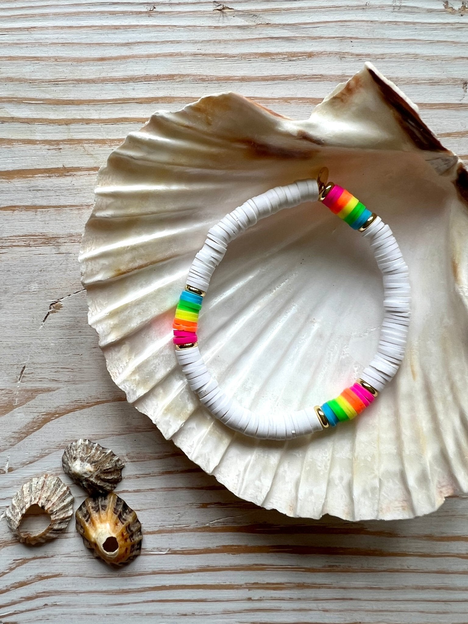 Gold & Rainbow Bright Beaded Beach Bracelet - Readymoney Beach Shop