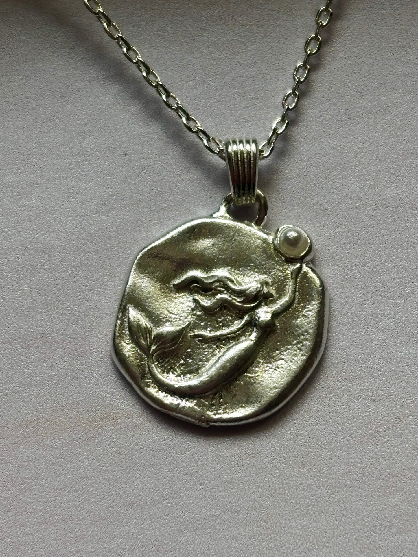 Silver Mermaid Coin Pendant Necklace