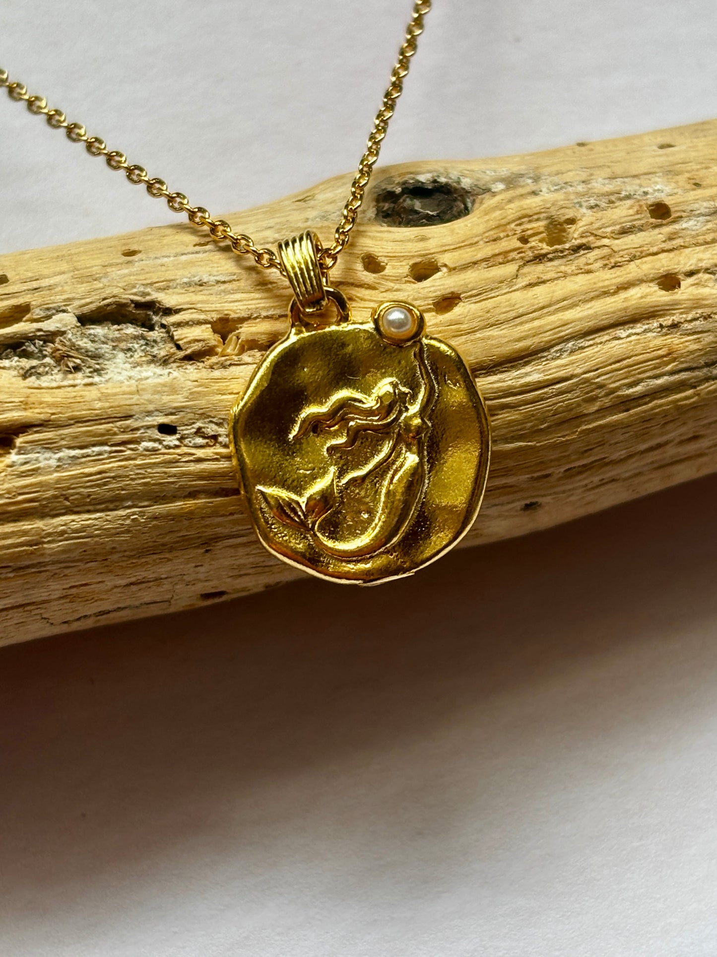 Gold Mermaid Coin Pendant Necklace