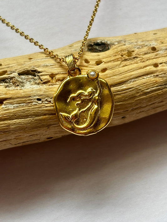 Gold Mermaid Coin Pendant Necklace