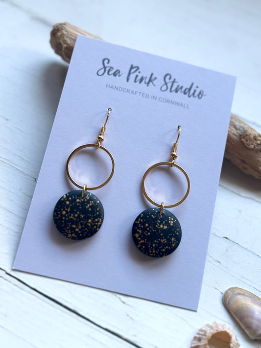 Handpainted Shoreline Granite & Gold Wooden Earrings