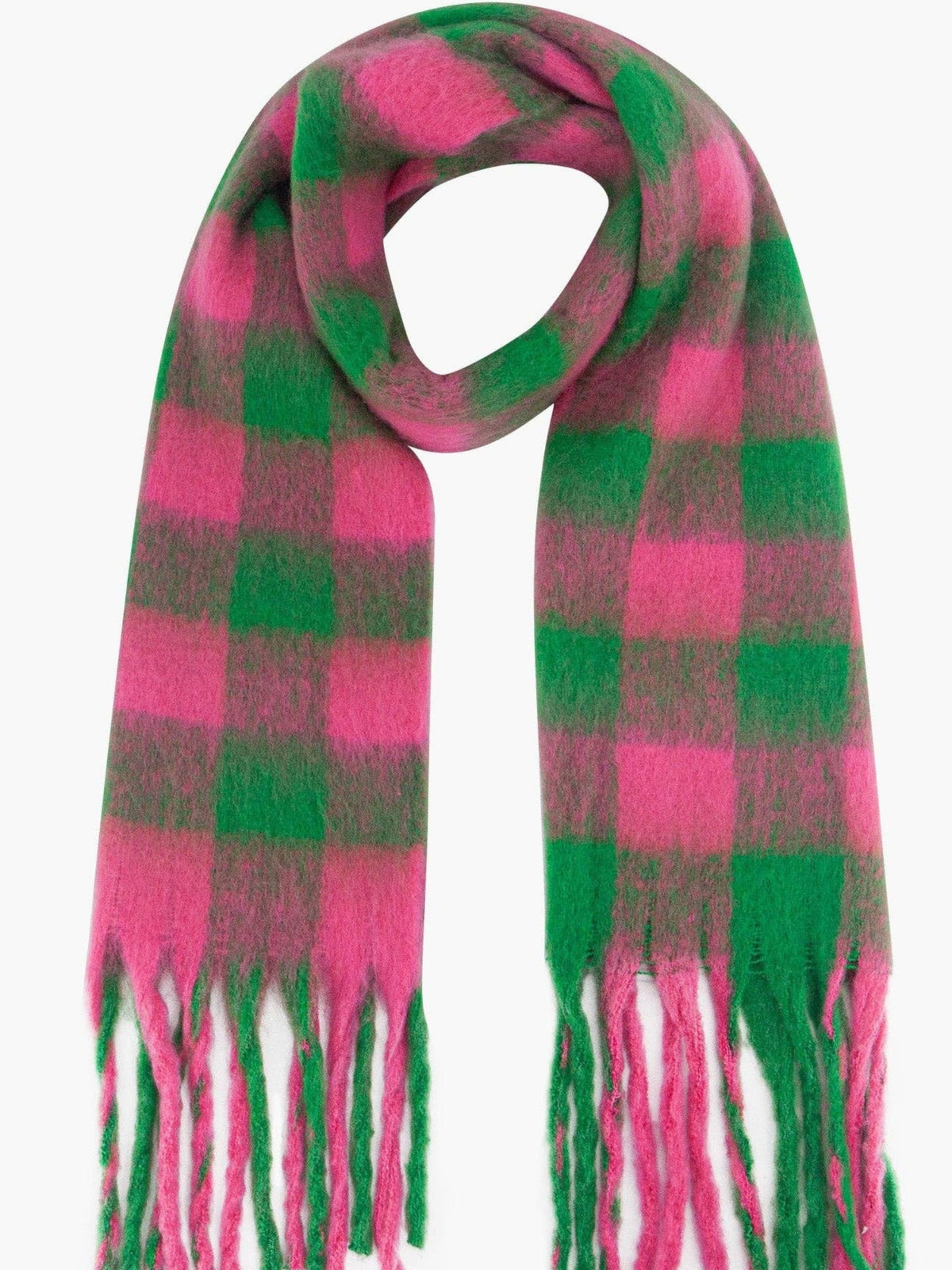 Hot Pink & Green Square Check Heavyweight Scarf