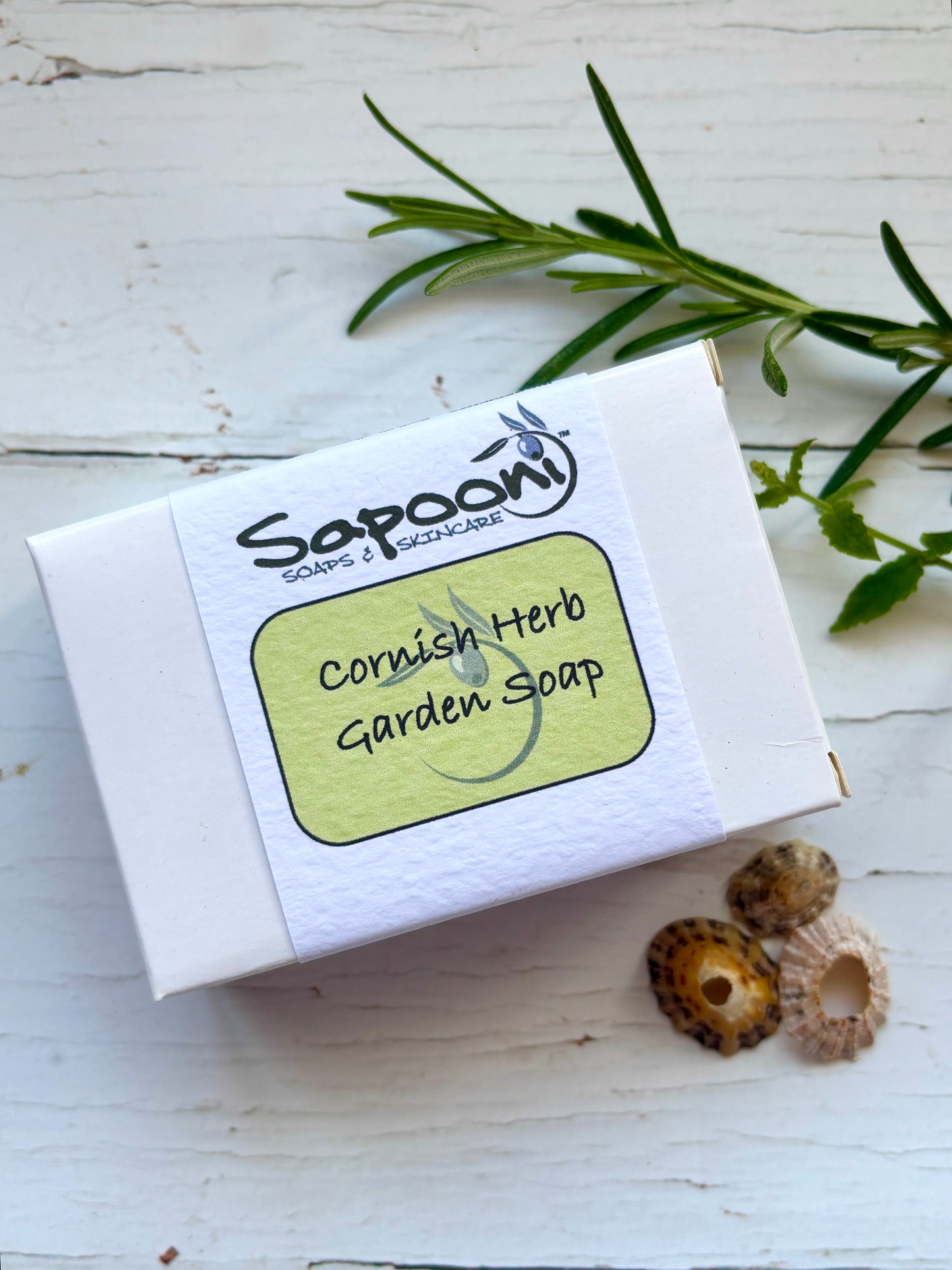 handmade Cornish Herb Garden Soap in plastic-free packaging natural, eco-friendly body care by Sapooni Soaps herbal fragrance