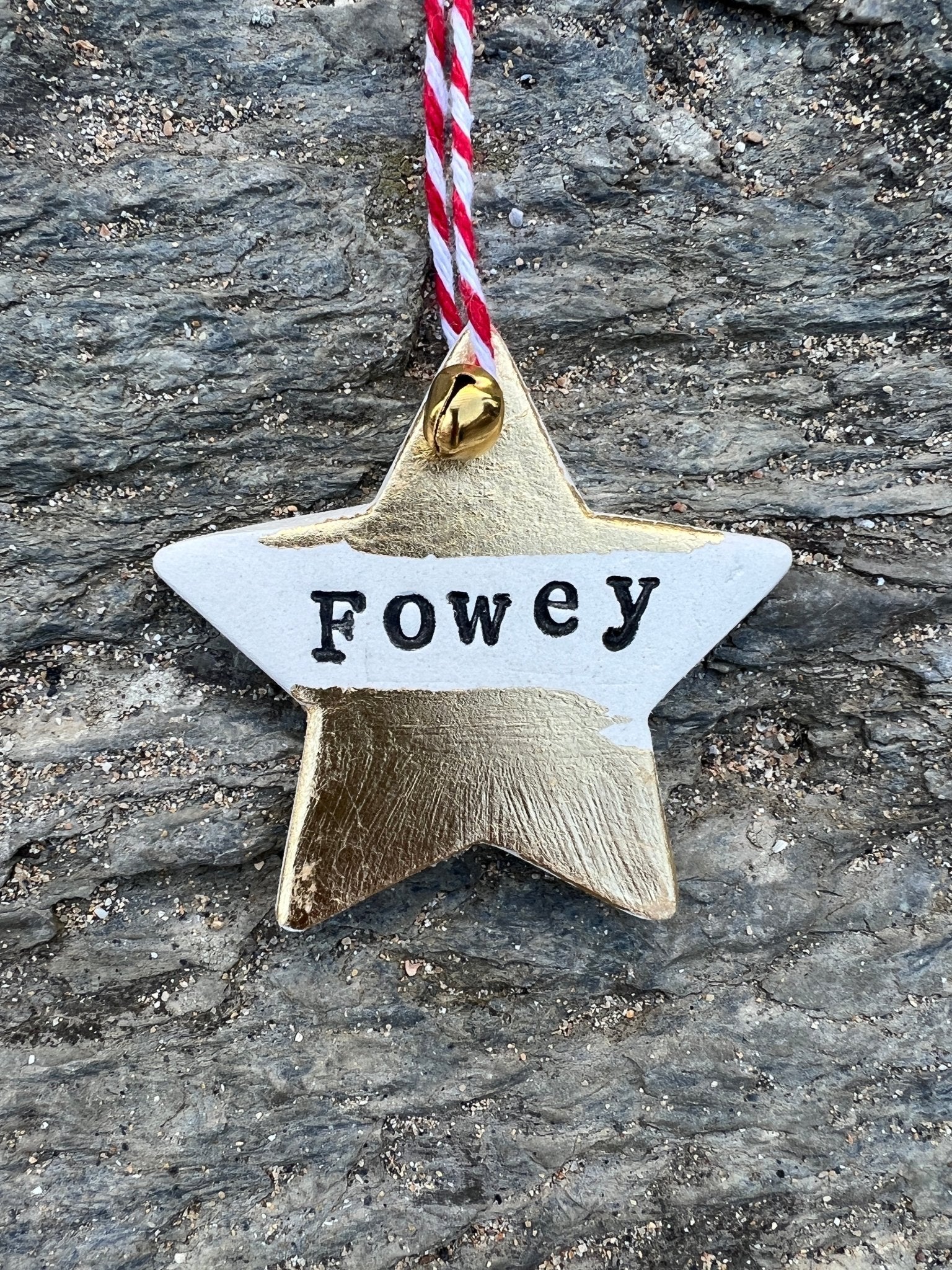 Handmade gold/silver/copper leaf Fowey star Christmas tree decoration - Readymoney Beach Shop