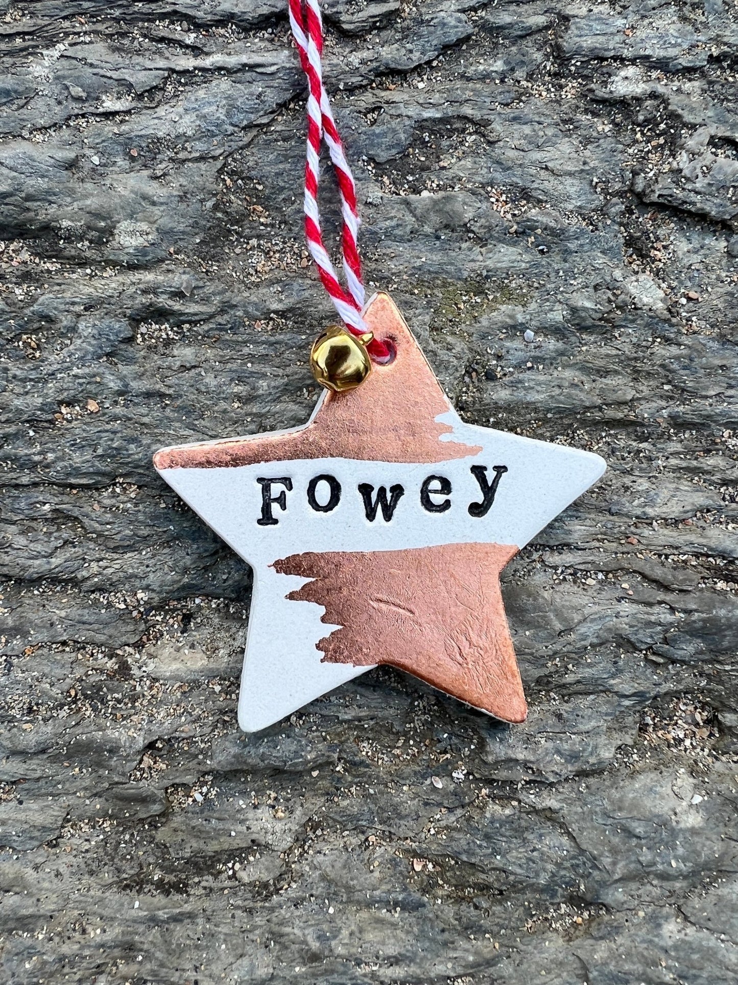 Handmade gold/silver/copper leaf Fowey star Christmas tree decoration - Readymoney Beach Shop