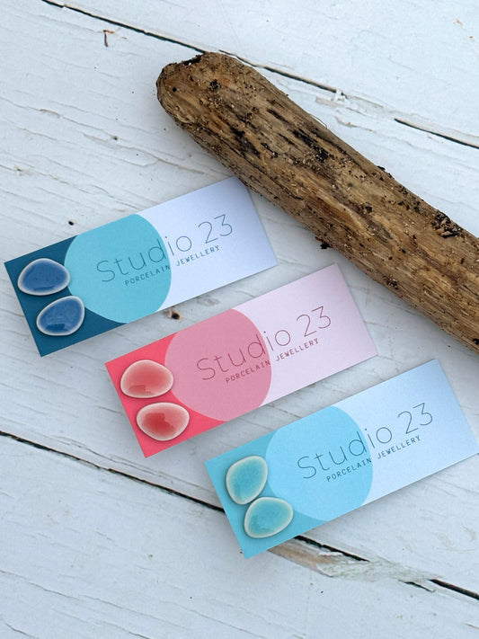 Handmade Glazed Porcelain Pebble Stud Earrings