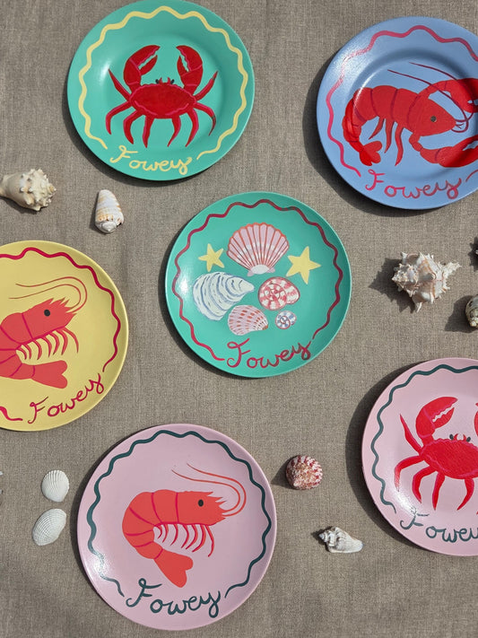 Handpainted Colourful Fowey Sealife Plates