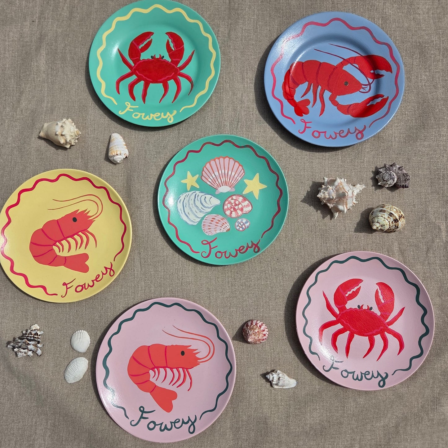 Handpainted Colourful Fowey Sealife Plates
