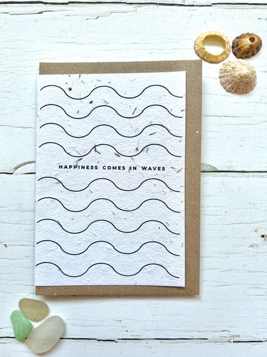 Happiness Comes in Waves Greetings Card Embedded with Meadow Seeds - Readymoney Beach Shop