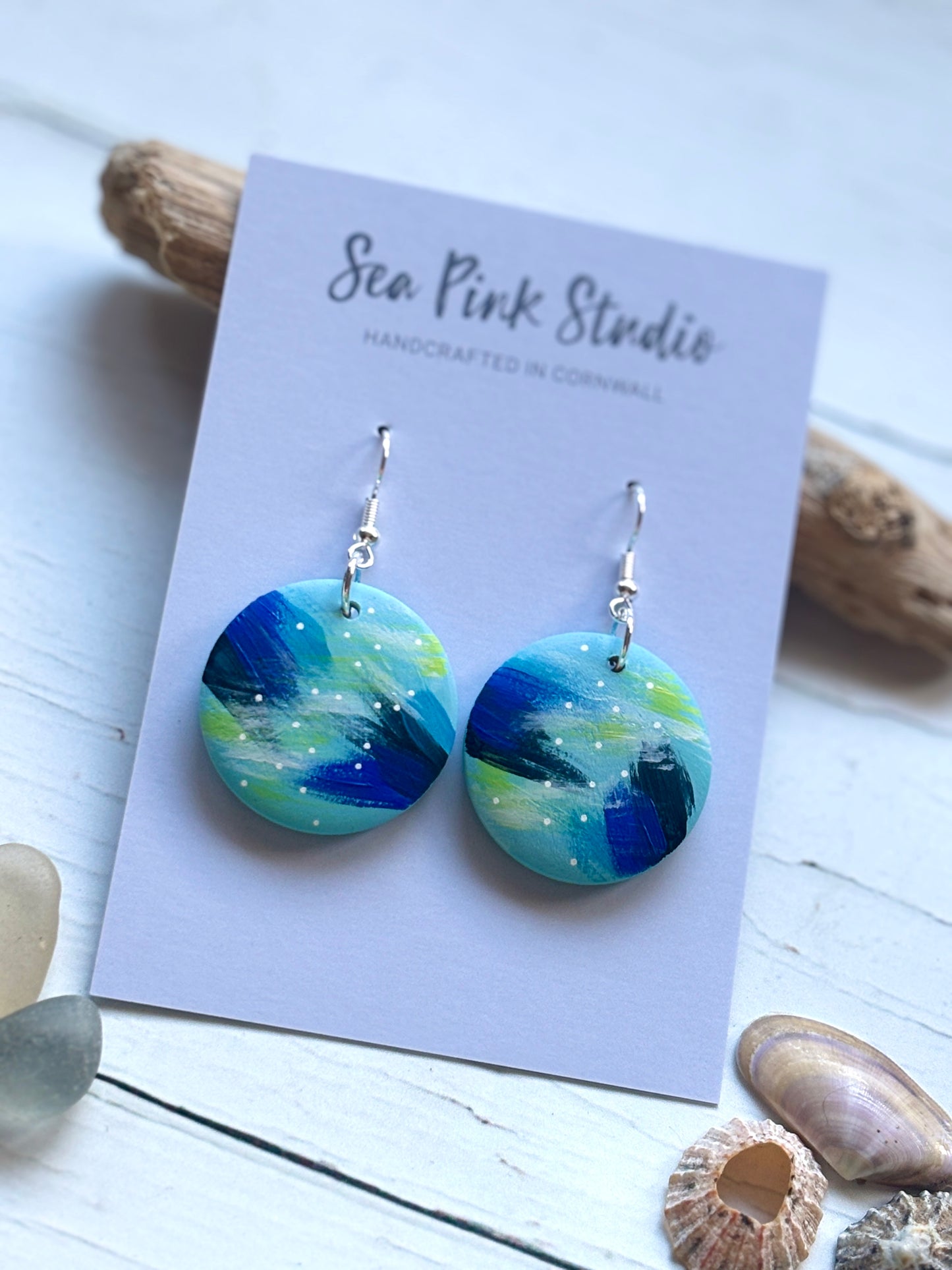Handpainted Harbour Sands Wooden Earrings