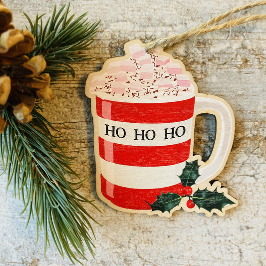 Cornishware Striped Mugs Wooden Christmas Decorations