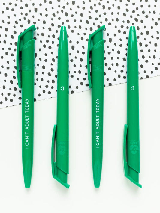 I Can't Adult Today Green Recycled Eco Ballpoint Pen - Funny
