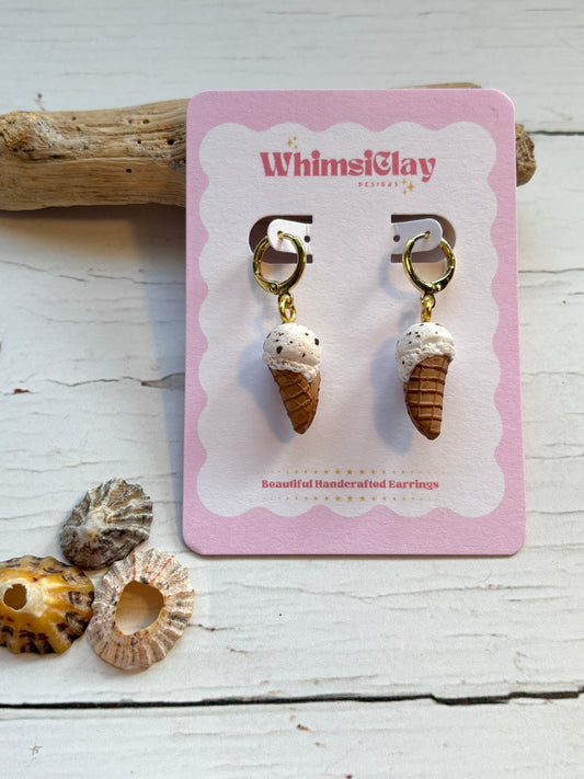 cute ice cream cone drop earrings handmade polymer clay novelty jewelry summer food aesthetic accessory gift