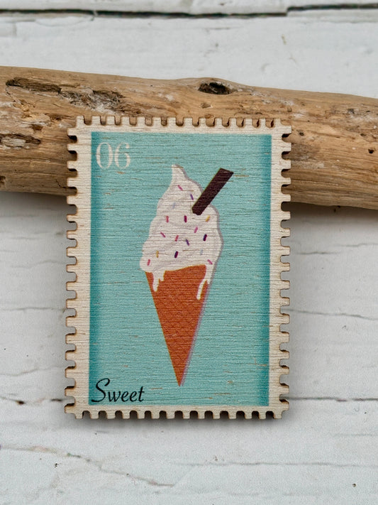 Ice Cream Cone Wooden Stamp Pin