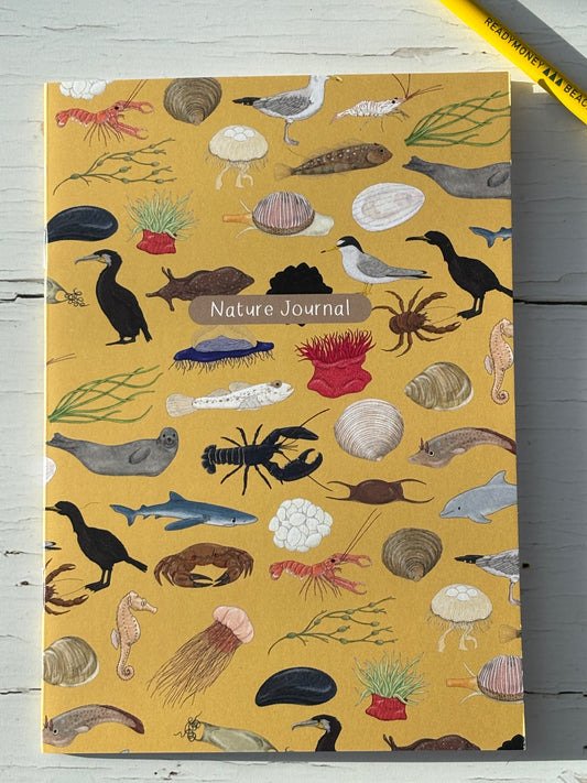 illustrated nature journal with British coastal wildlife—handmade marine-themed gift for beach lovers and explorers