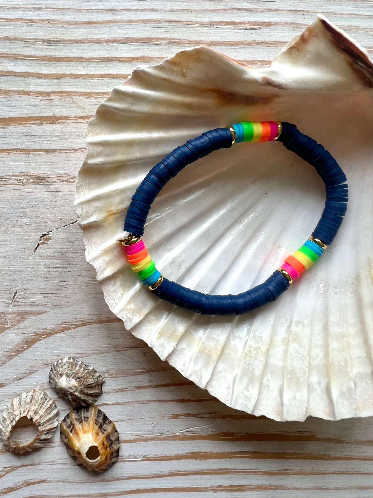Gold & Rainbow Bright Beaded Beach Bracelet