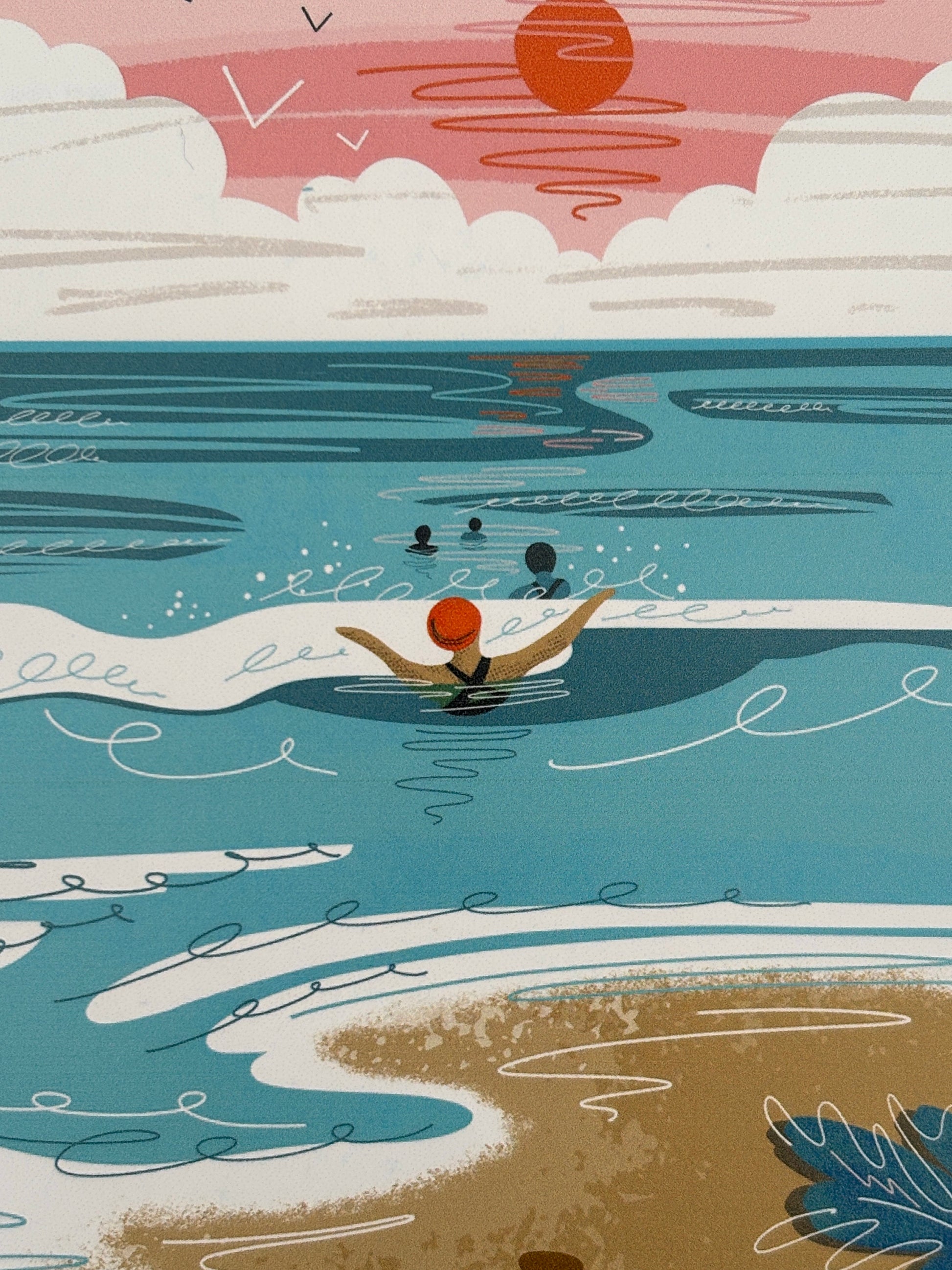 into the sea swimming greetings card detail