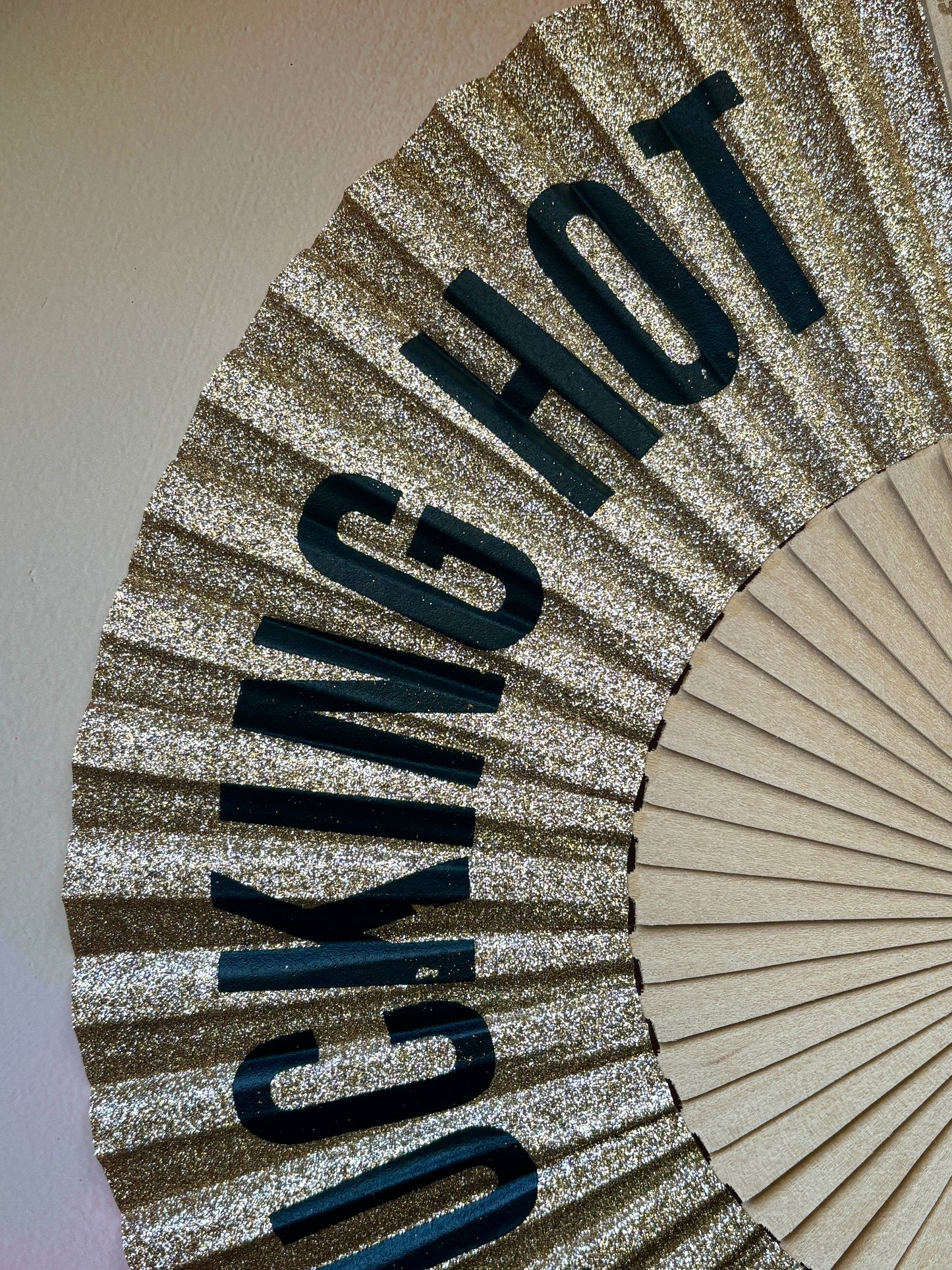 "It's Fucking Hot' Gold Glitter Folding Fan