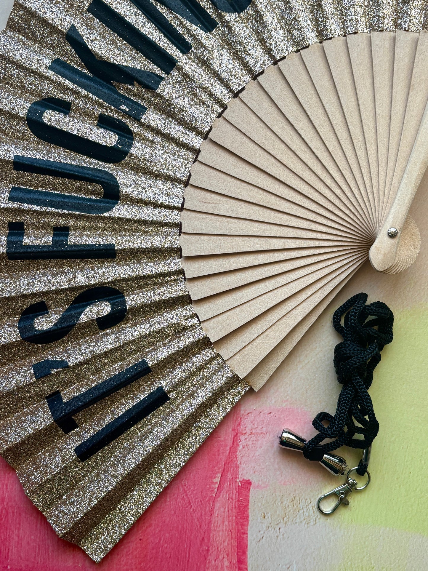 "It's Fucking Hot' Gold Glitter Folding Fan