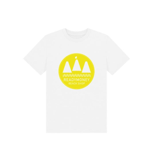 Kid's Classic White Organic Yellow Logo t - Shirt - Readymoney Beach Shop