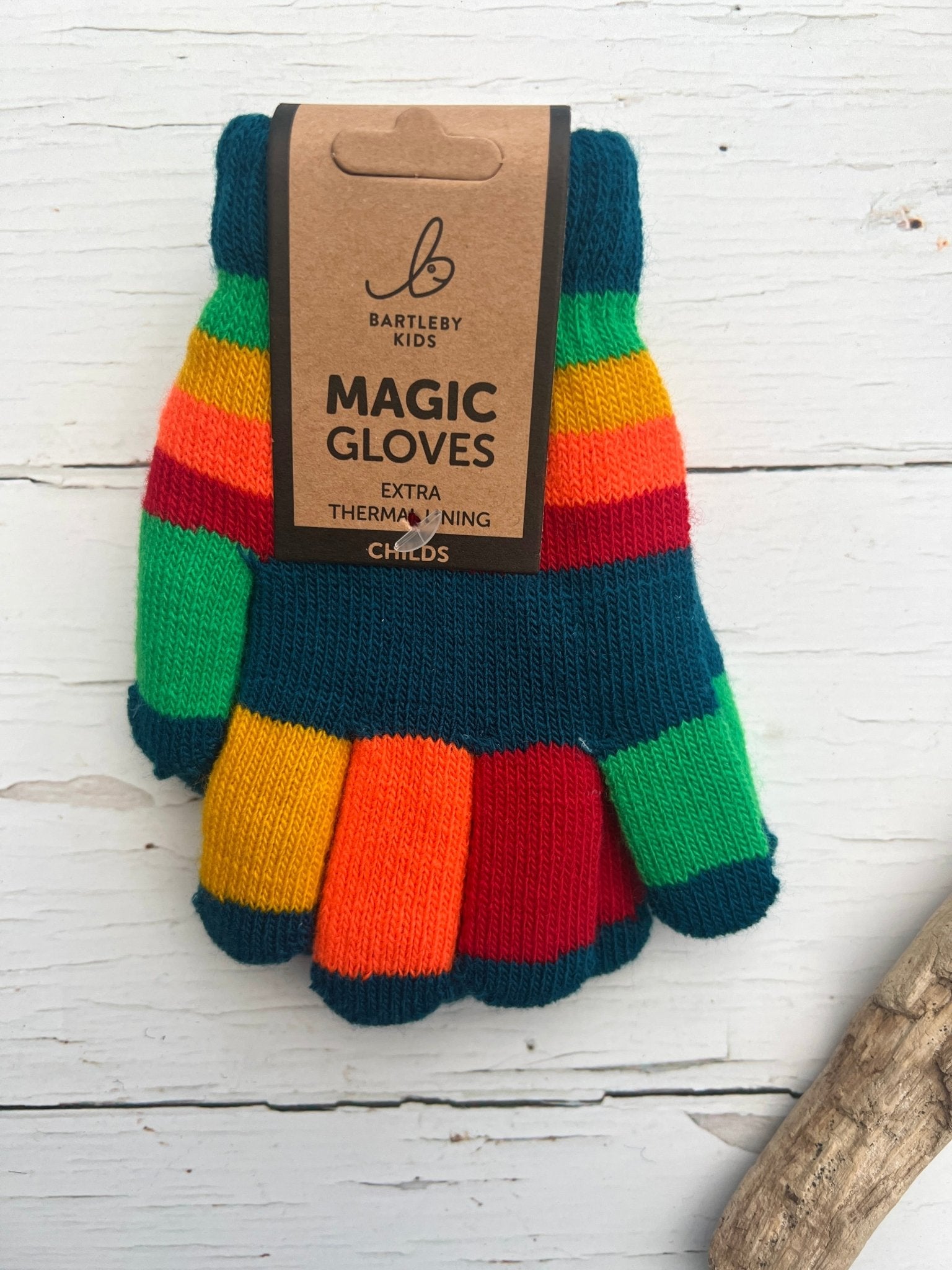 kids’ dark teal striped gloves with thermal lining—stretchy, colorful, and warm for winter play and school days
