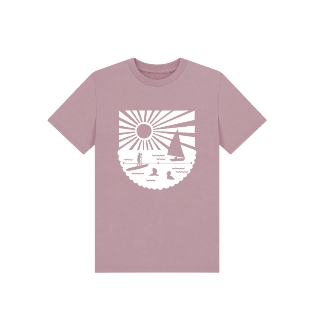 kids’ mulberry mauve tee with Readymoney Cove beach print—soft, breezy, and perfect for sunny coastal play