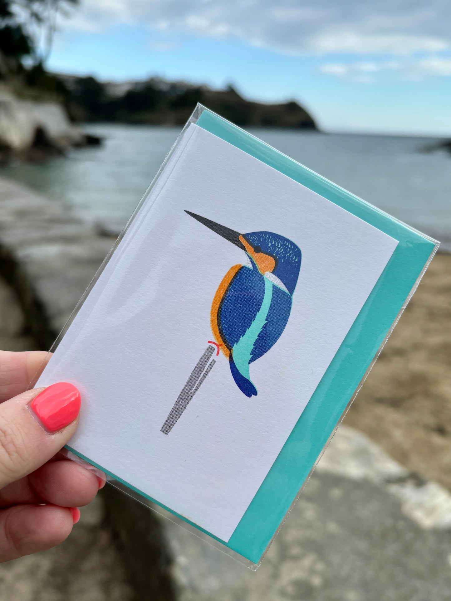 mini greetings card with kingfisher illustration—vibrant, coastal-inspired, and perfect for nature-themed gifting