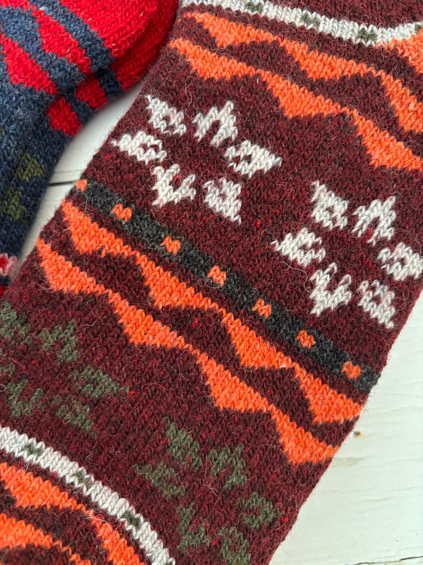 burgundy and orange ladies’ thermal Nordic socks with wool—festive, ultra-warm, and perfect for cozy winter wear