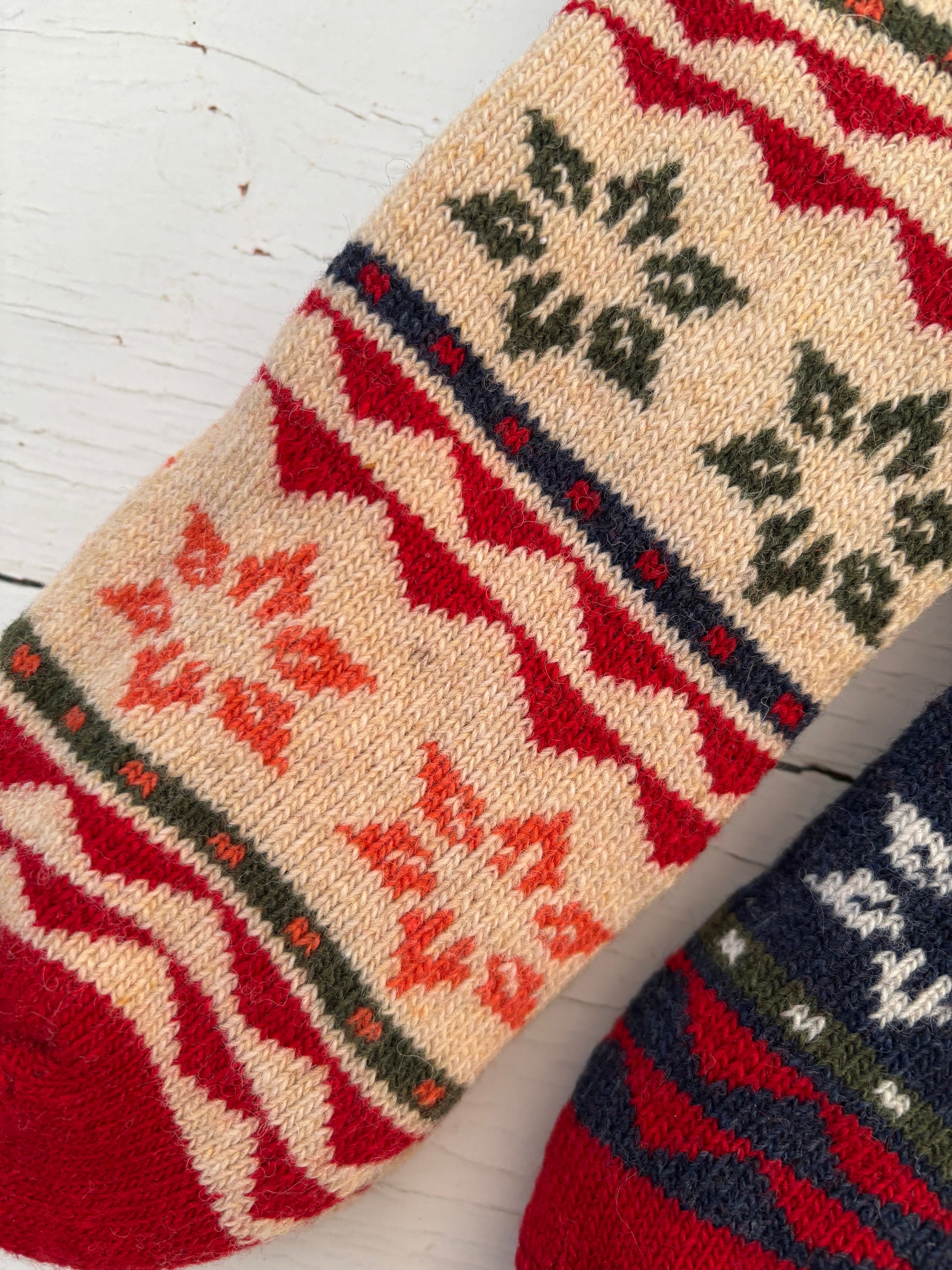 cream and red ladies’ thermal Nordic socks with wool—festive, ultra-warm, and perfect for cozy winter comfort