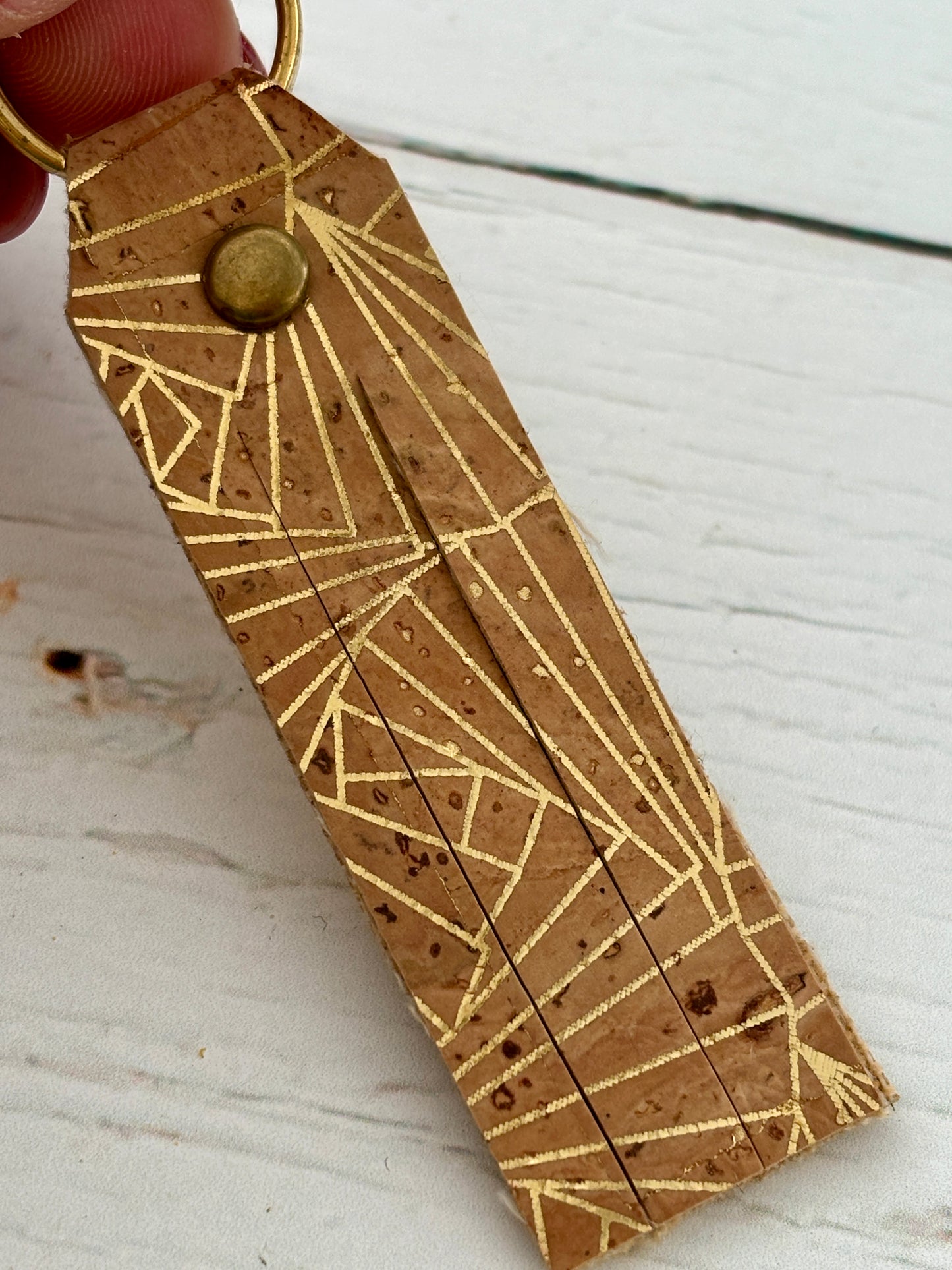 gold cork key fob—super soft leather offcut, eco-friendly, lightweight, and perfect for artisanal everyday carry