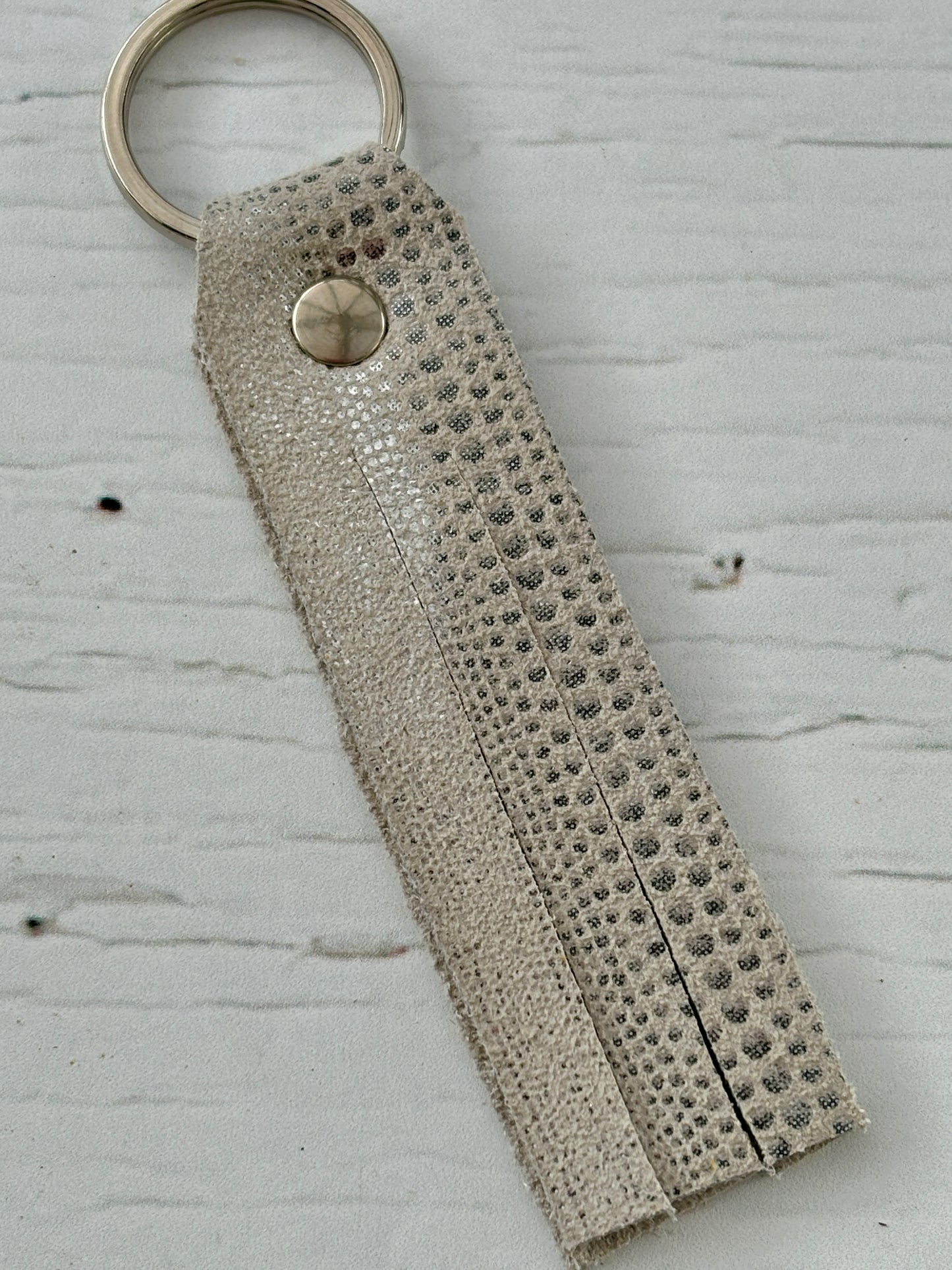 ivory snake-print key fob—super soft leather offcut, textured, lightweight, and ideal for chic everyday organization