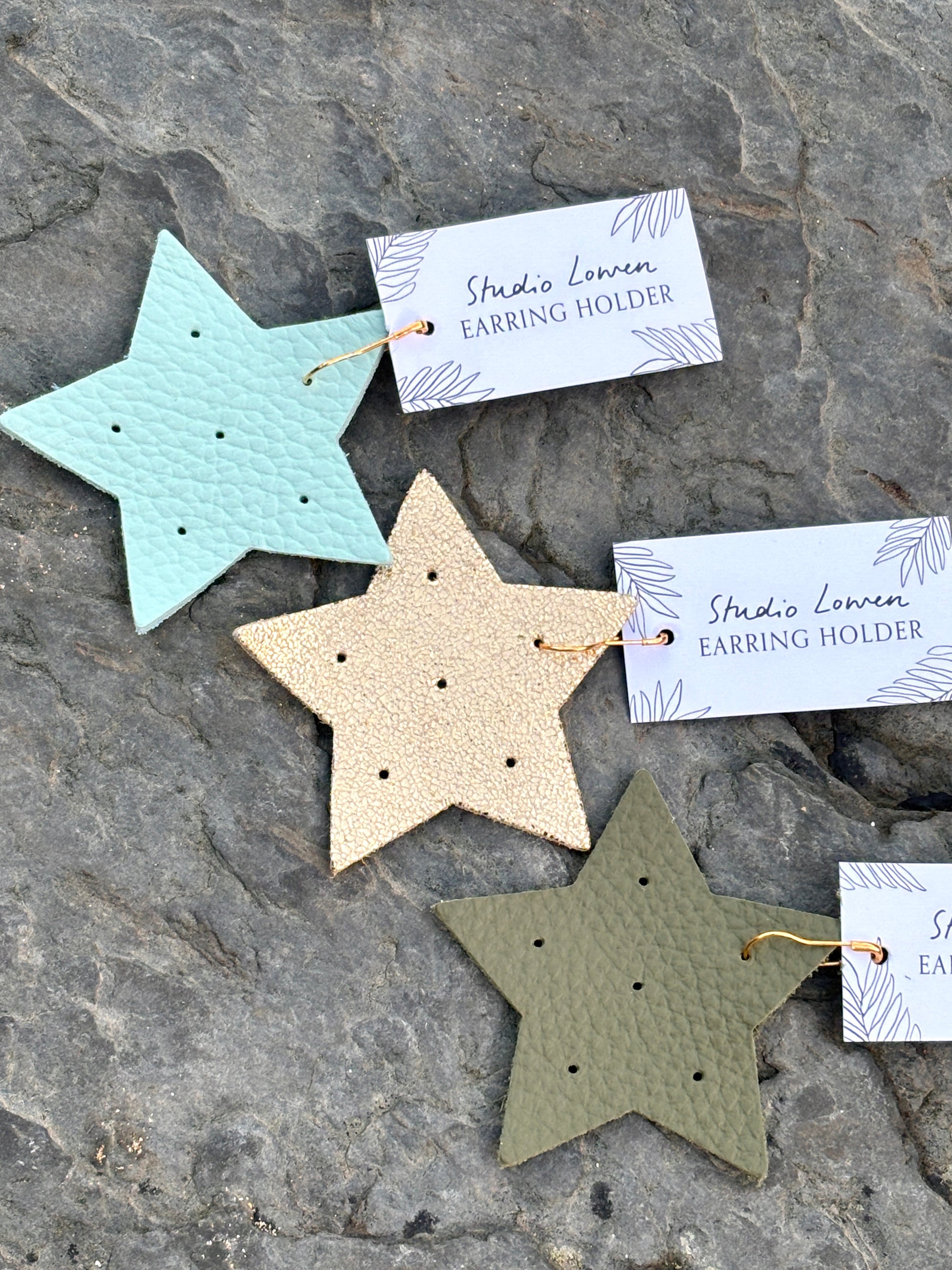 artisan leather star earring holder—stylish, travel-ready organizer for studs, hoops, and handmade jewelry