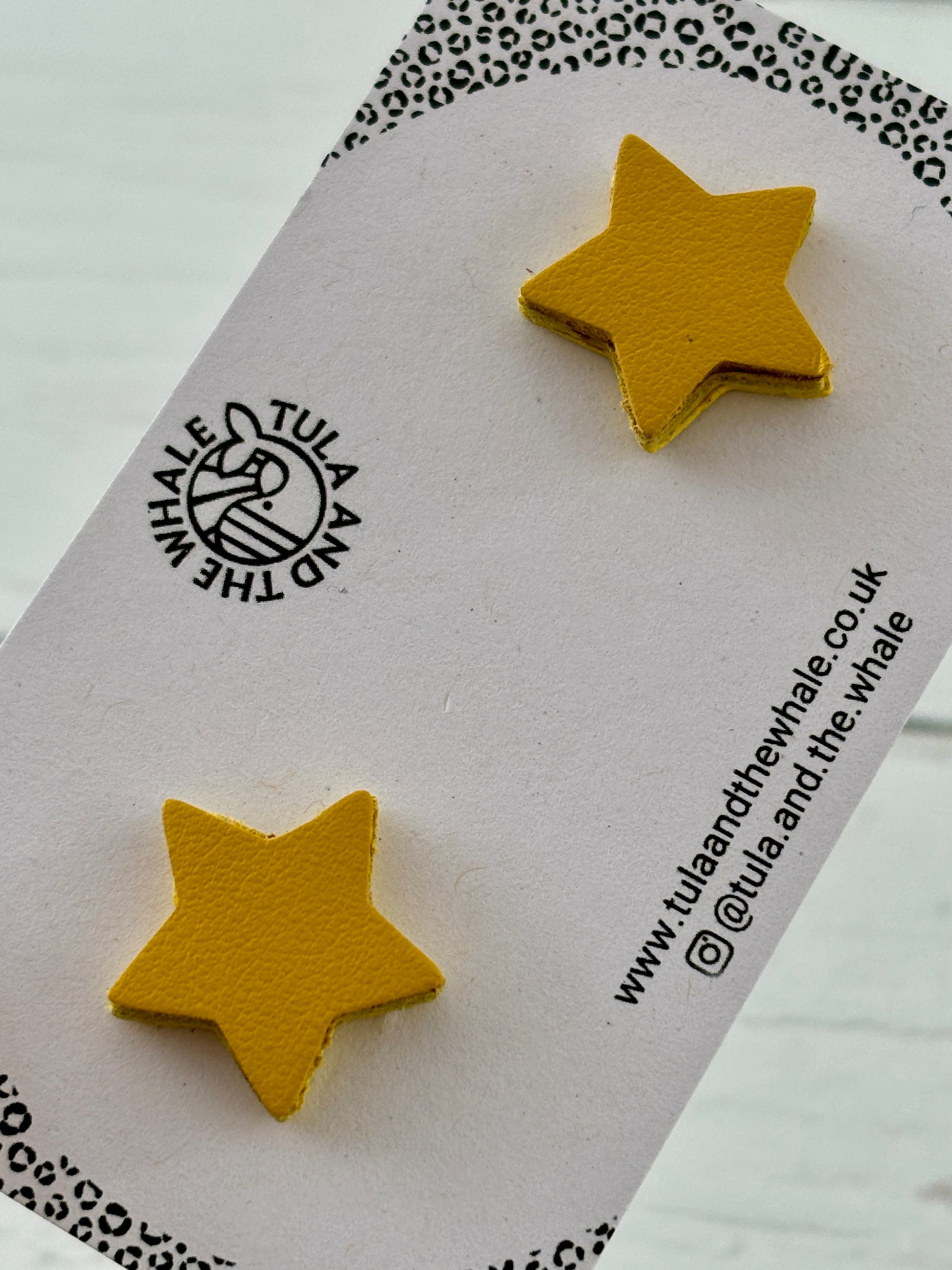 mustard yellow matte leather star stud earrings - handmade minimalist statement studs by Tula and the Whale