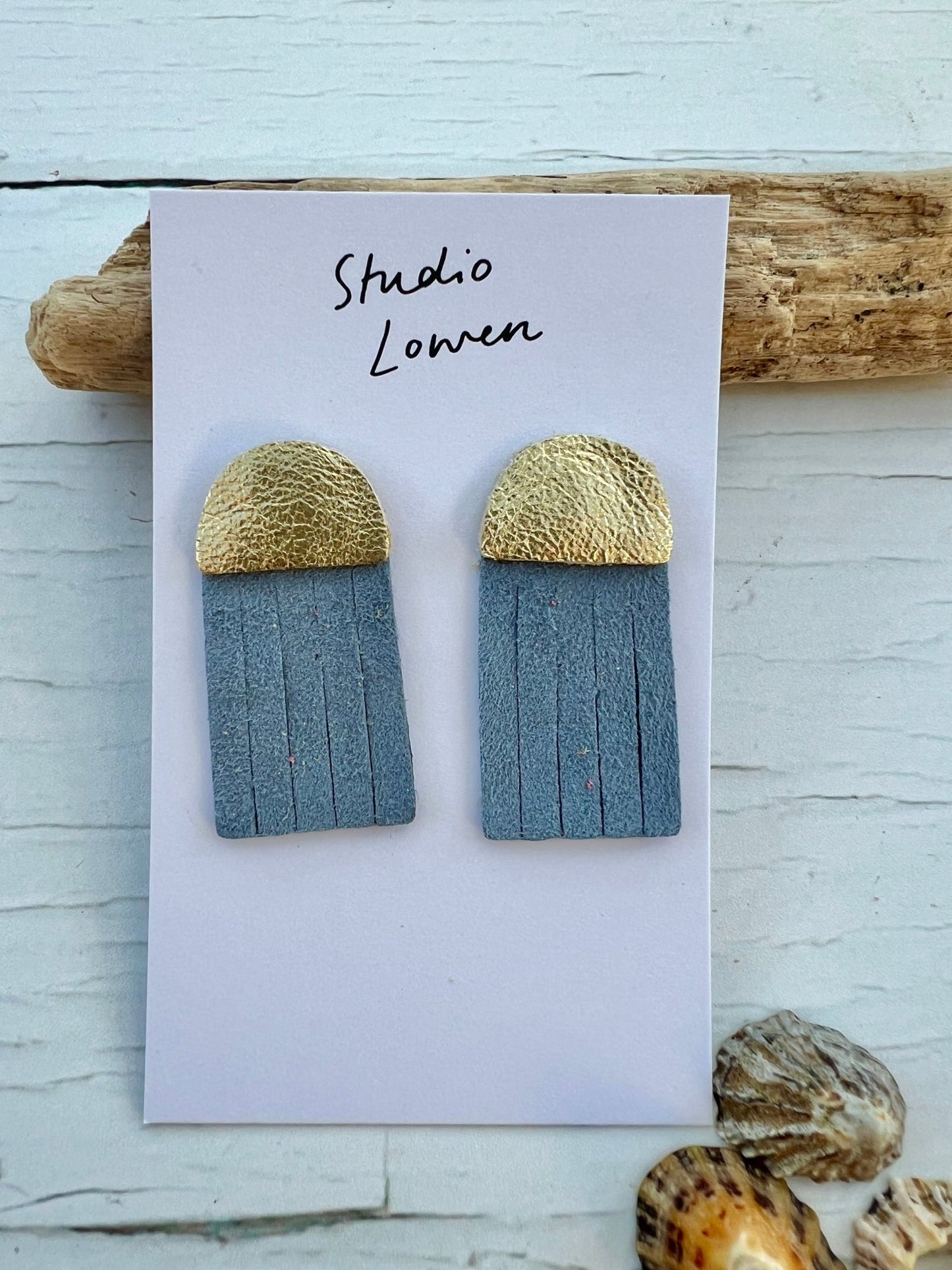 storm blue leather suede jellyfish tassel earrings—handmade, lightweight, and perfect for coastal-inspired statement style