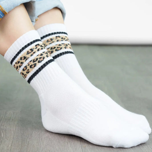Leopard Stripe Sporty Socks - Size 3-7