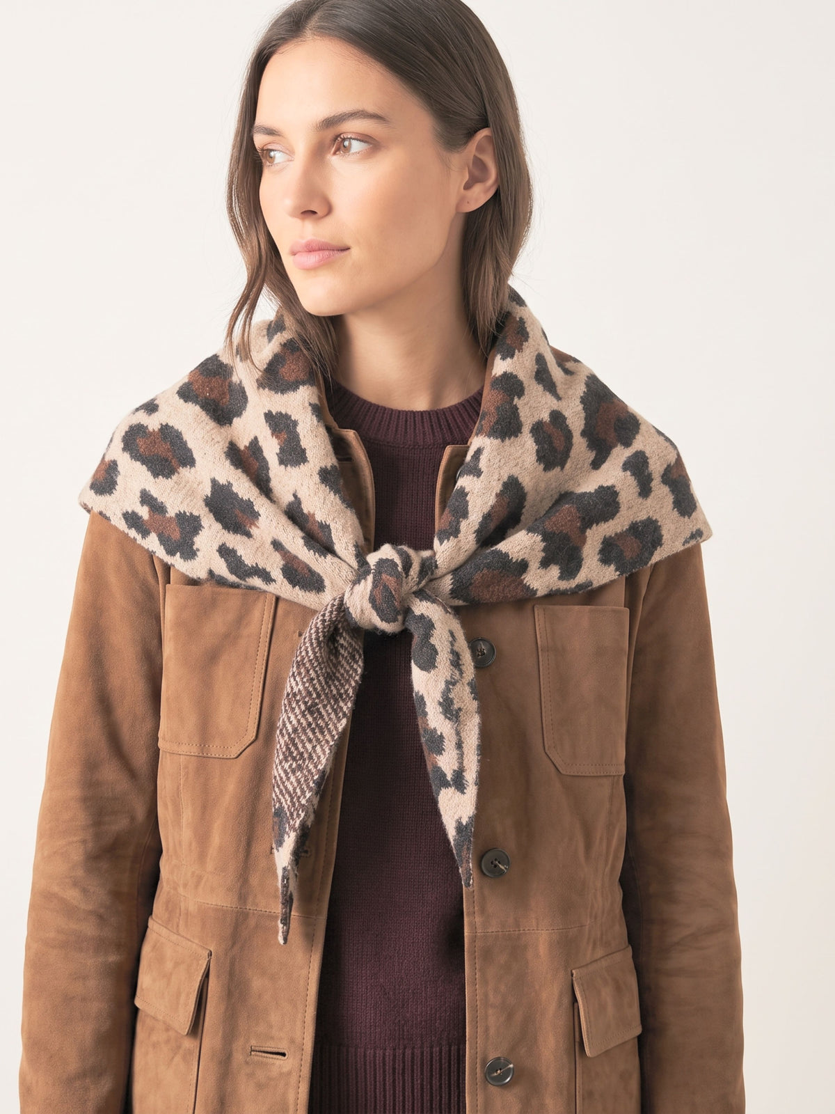 Leopard Print Triangle Scarf in Beige