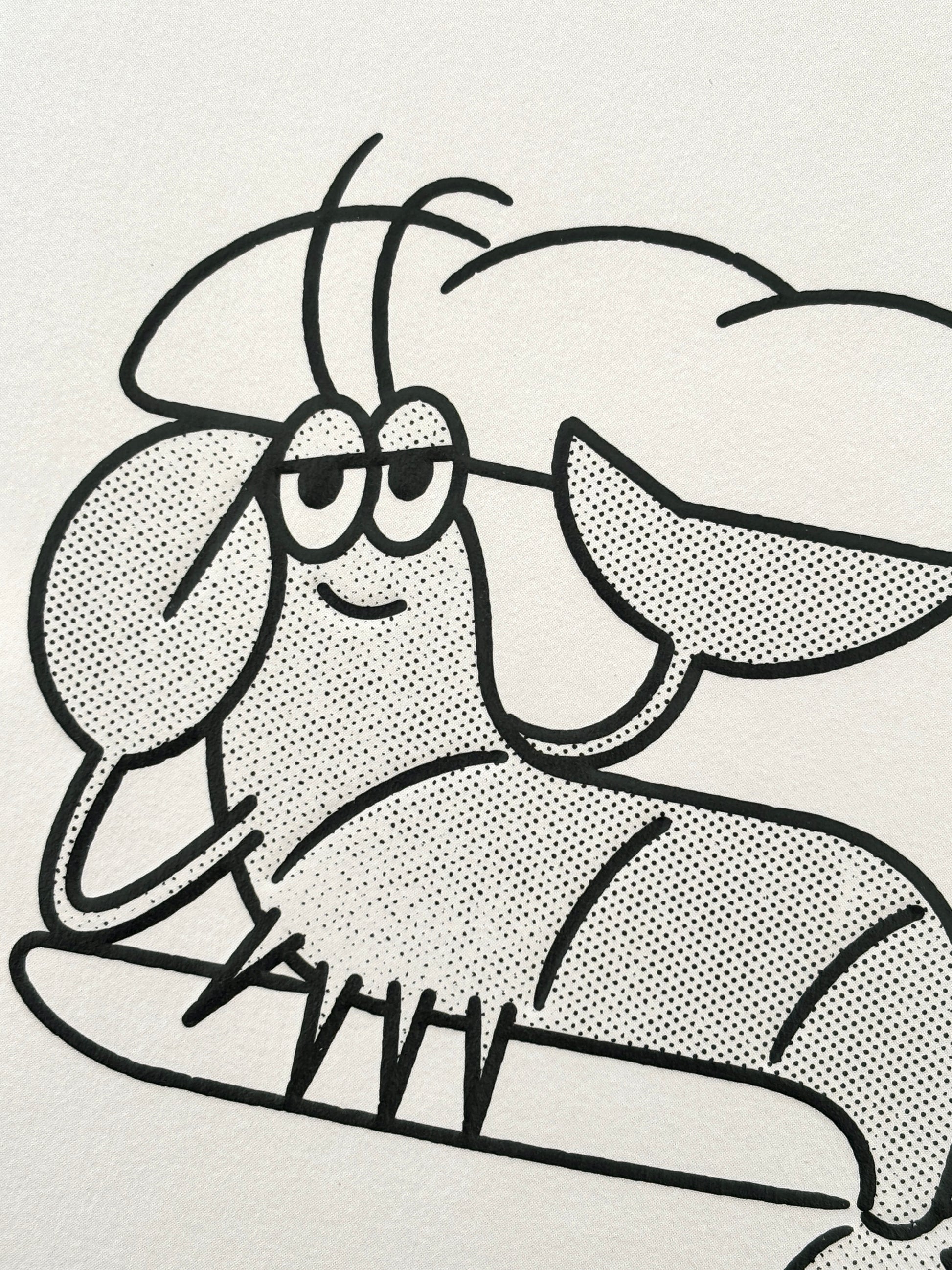 closeup shot of quirky shrimp birthday card artwork—playful illustration with bold detailing, perfect for fun and unique birthday gifting