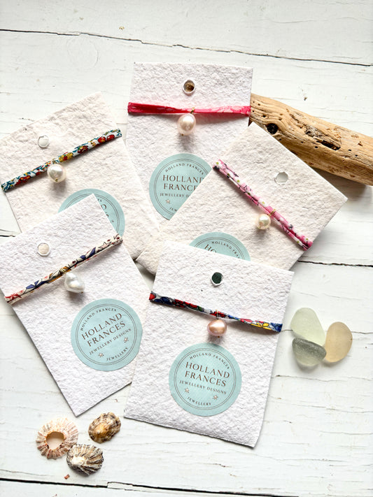 Liberty Print Pearl Tie Bracelet