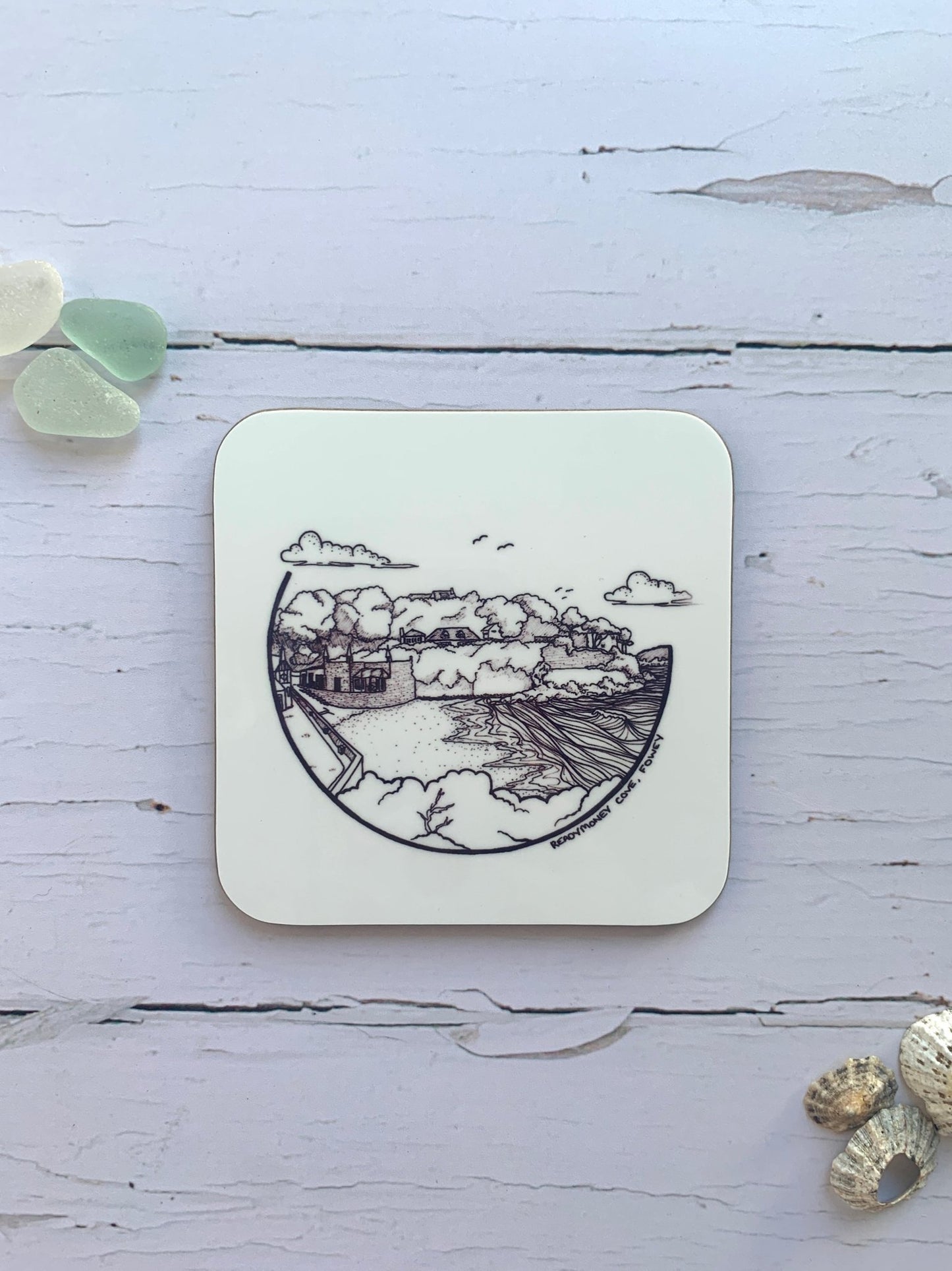 Line Drawing Fowey & Readymoney Coasters - Readymoney Beach Shop