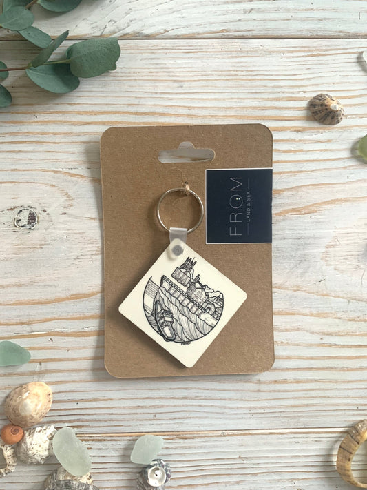 Line Drawing Fowey & Readymoney Key ring - Readymoney Beach Shop