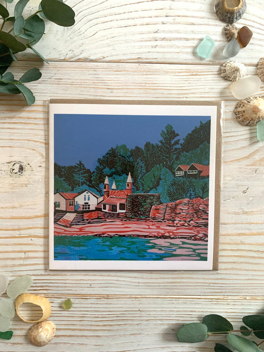 Lino Cut Readymoney Cove Greetings Card - Readymoney Beach Shop