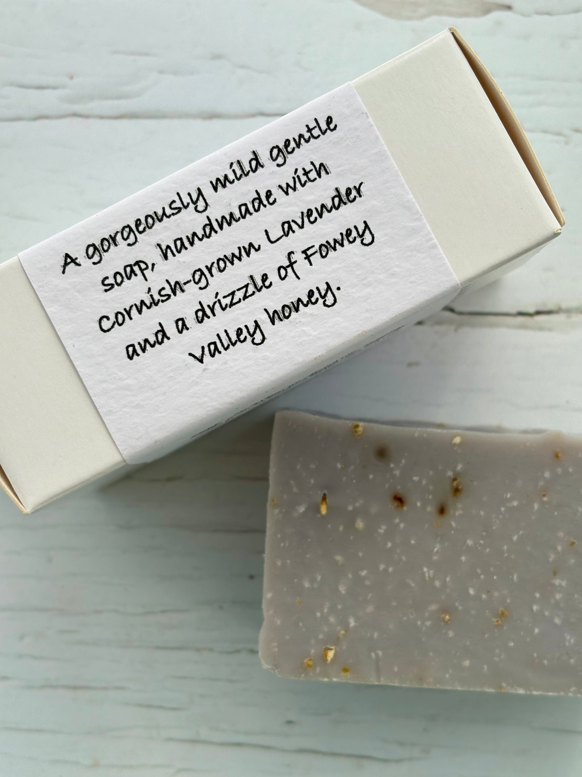 gentle handmade Cornish soap with lavender and Fowey honey—natural, mild, and perfect for eco-conscious skincare