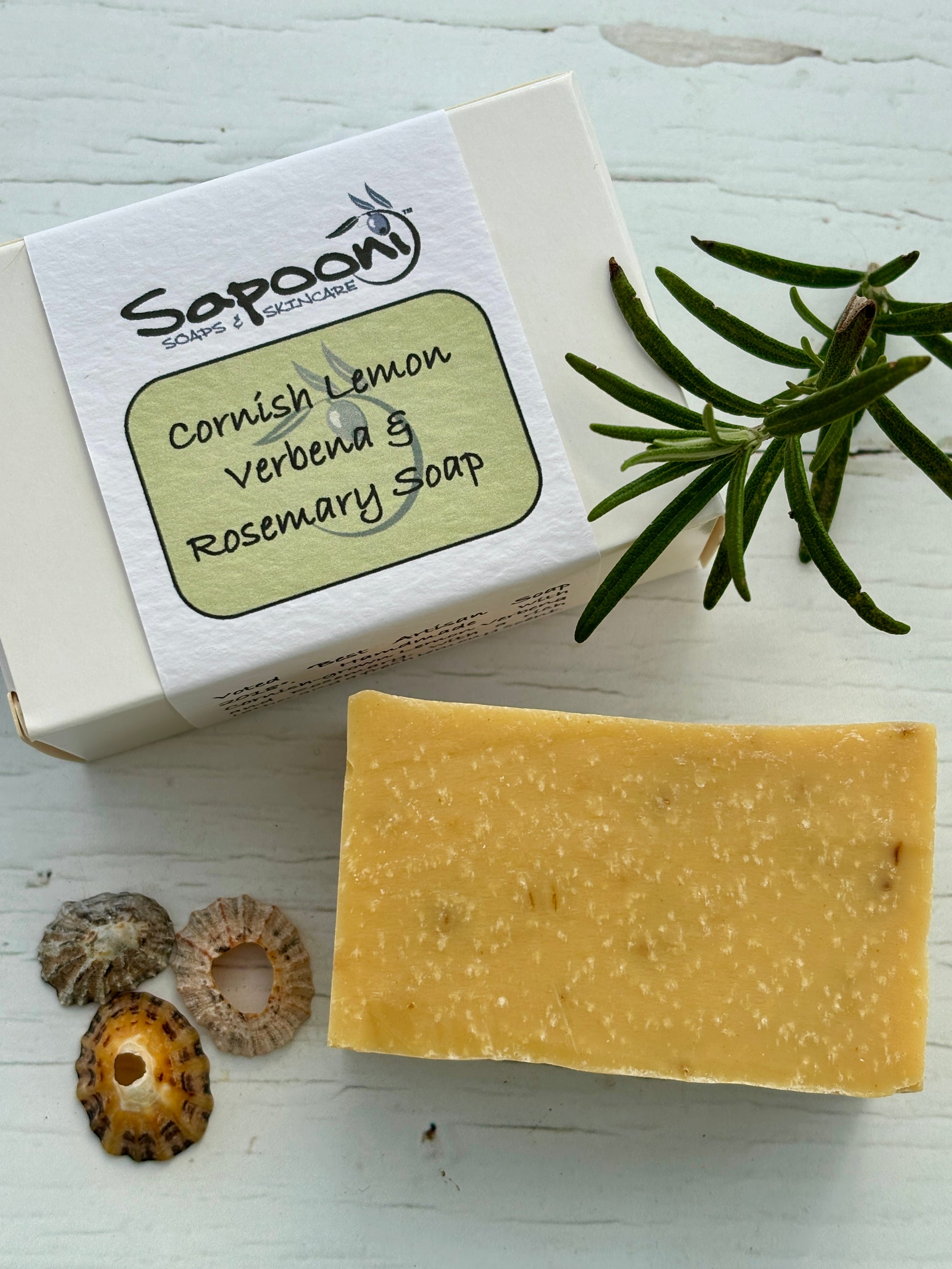 Cornish handmade soap with lemon verbena & rosemary—natural, refreshing, and perfect for coastal-inspired skincare